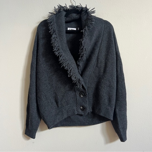 27 Miles Malibu Warner Grey Neck Fringe Long Sleeve Sweater Small - Picture 3 of 5